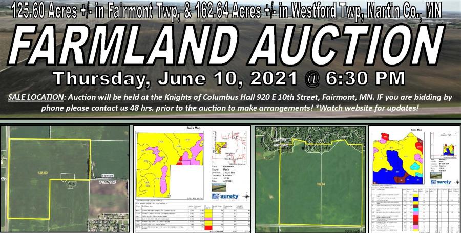 SOLD - Tract #1 $11,450/Acre & Tract #2 $7,475/Acre - Silker Family - Multi-Parcel 288.24 Acre Martin County Farmland Auction